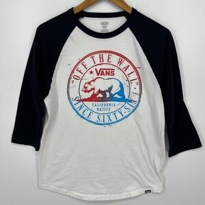 Vans 3/4 Sleeve Ringer T-Shirt Men's M White Logo California Crew Neck
